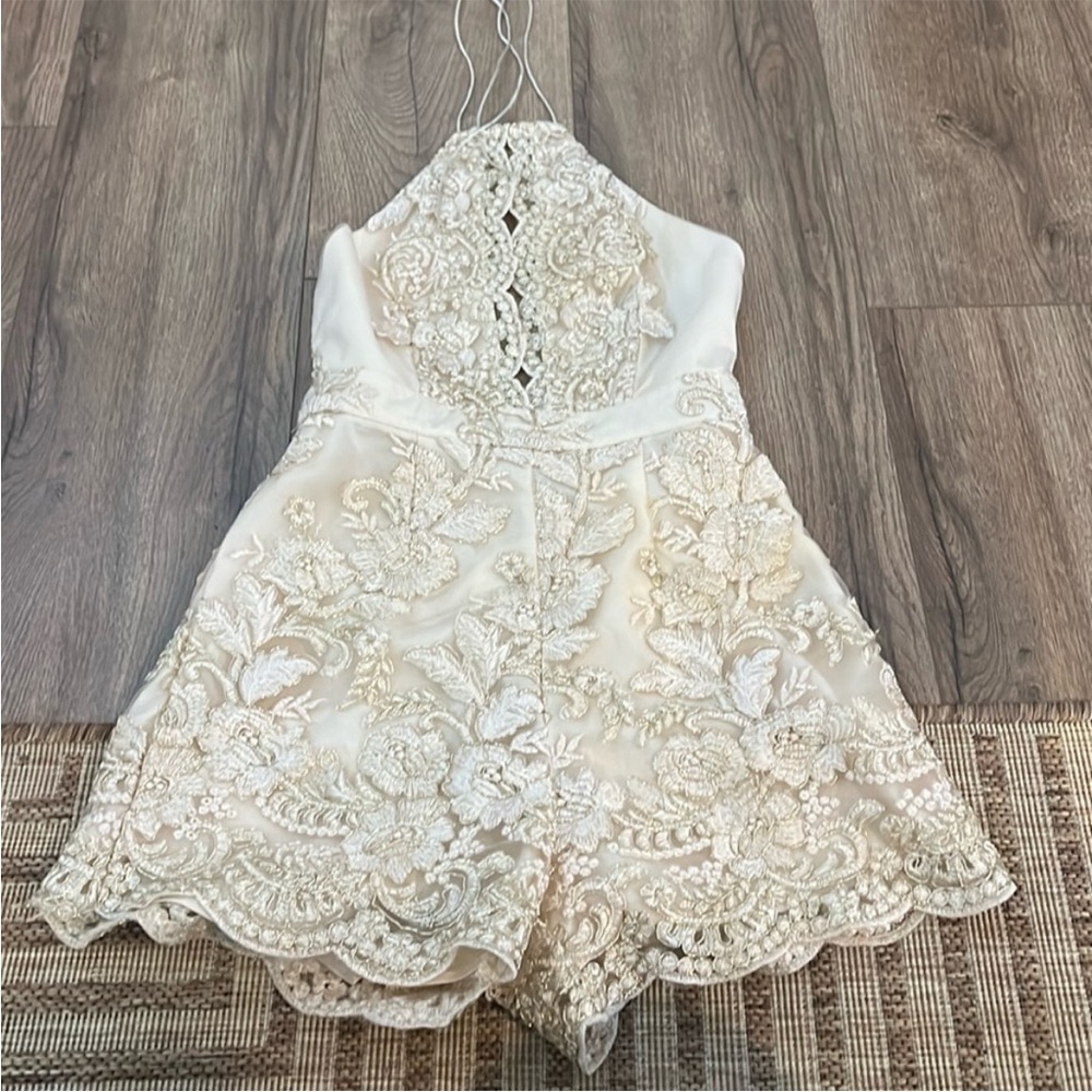 L'ATISTE Cream Lace & Gold Romper